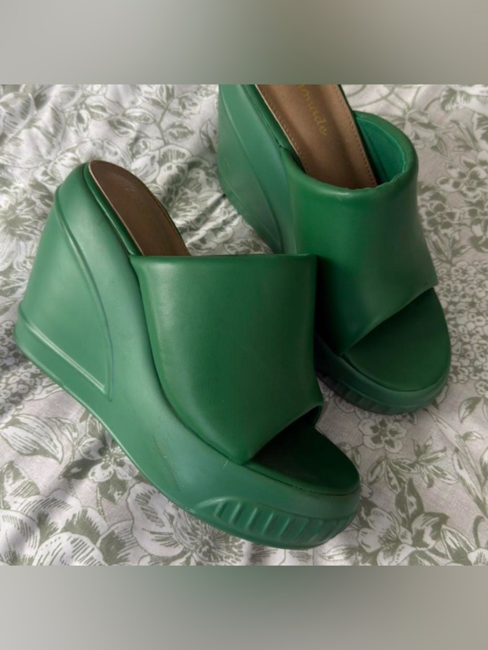 Green Platform Slide Wedges with Cushioned Upper